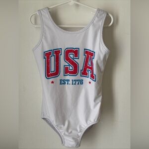 Girls SweetHoney White USA Swimsuit Size 8 One Piece